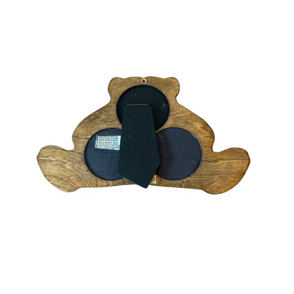 Vintage Wooden Bear Photo Frame | 3 Round Openings | 14"x8" | Wall or Tabletop - Picture 2 of 7